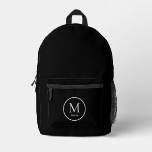 All Black with white monogram Colour Block Printed Backpack