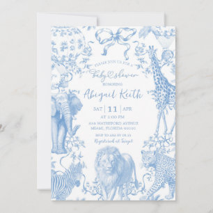 All Blue Safari French Toile Baby Shower Invitatio Invitation