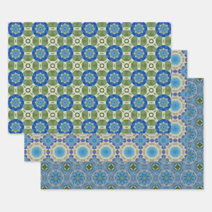 All Blue Seamless Ethnic Pattern Set 2 Wrapping Paper Sheet