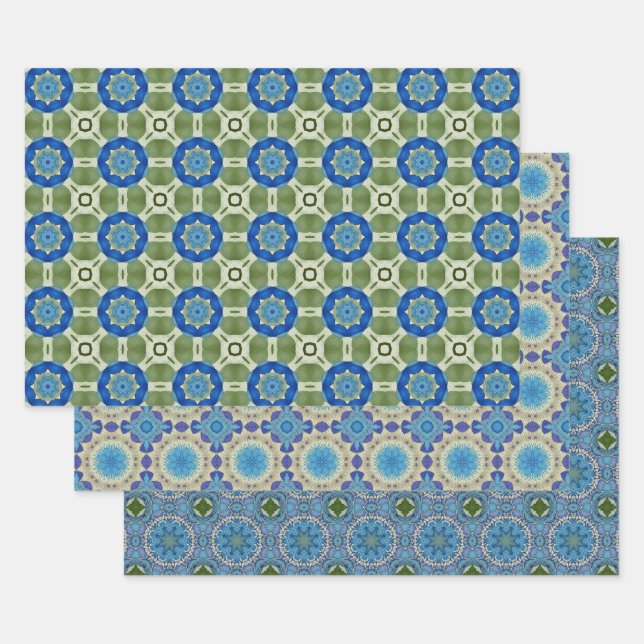 All Blue Seamless Ethnic Pattern Set 2 Wrapping Paper Sheet (Set)