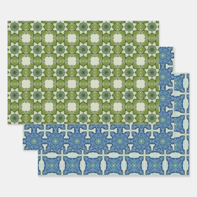 All Blue Seamless Ethnic Pattern Set 3 Wrapping Paper Sheet (Set)