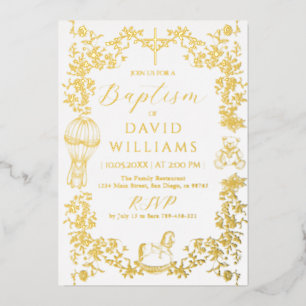 All Blue Toile Boy Baptism Elegant Digital