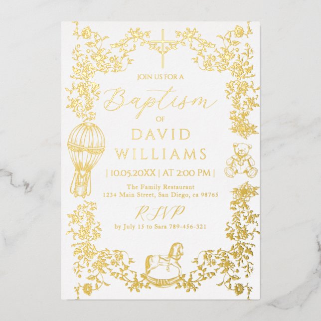 All Blue Toile Boy Baptism Elegant Digital (Front)