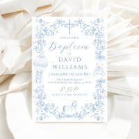All Blue Toile Boy Baptism Elegant Digital