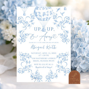 All Blue Toile Hot Air Balloon Baby Shower Invitation