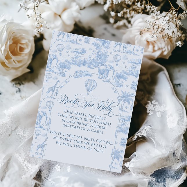 All Blue Toile Safari Animal Baby Boy Shower Enclosure Card (Creator Uploaded)