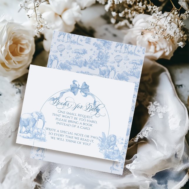 All Blue Toile Safari Animal Baby Boy Shower Enclosure Card (Creator Uploaded)