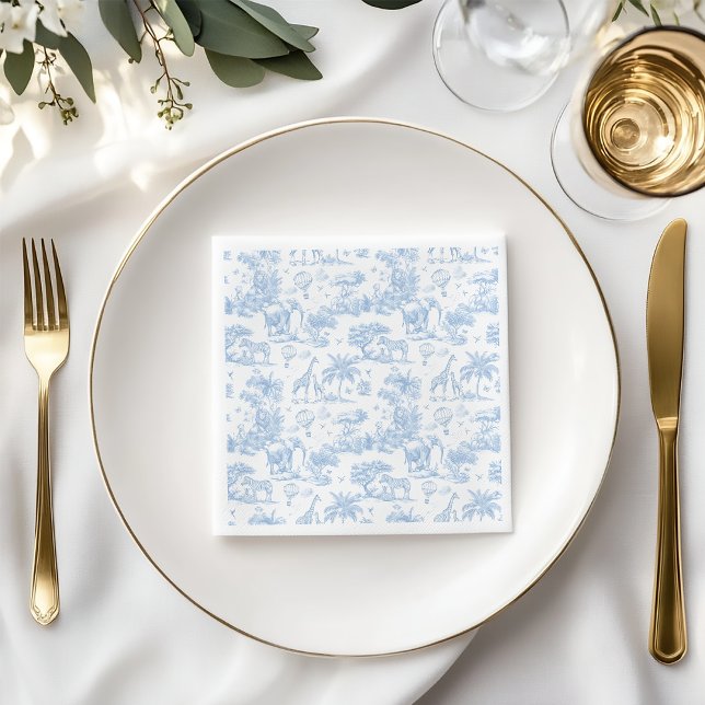 All Blue Toile Safari Animal Baby Boy Shower Napkin (Creator Uploaded)