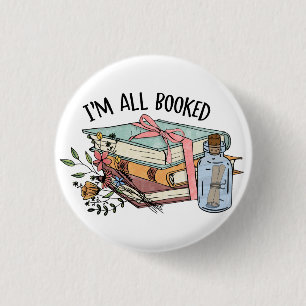 All booked flowers ribbon book message in a bottle 3 cm round badge