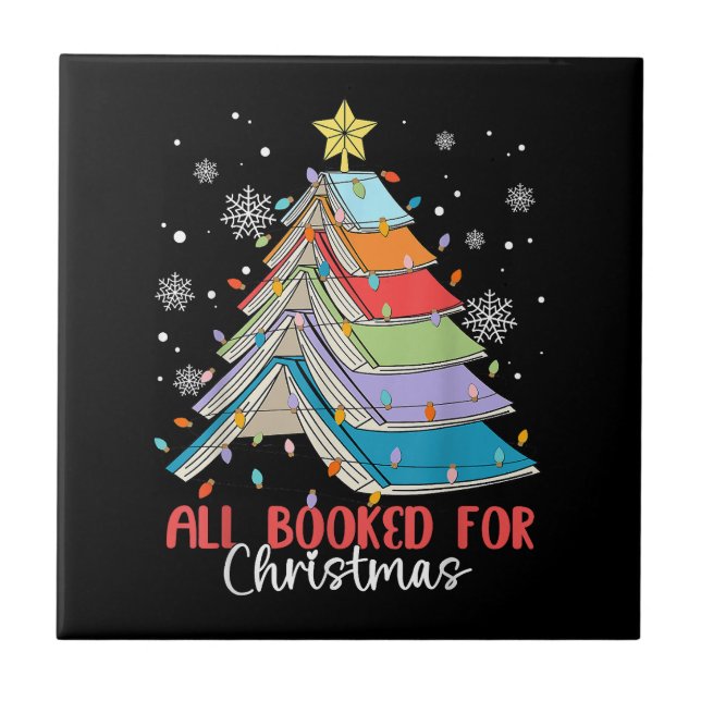 All Booked For Christmas Book Christmas Tree Light Ceramic Tile (Front)