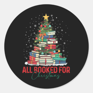 All Booked For Christmas Book Christmas Tree Light Classic Round Sticker