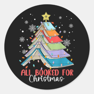 All Booked For Christmas Book Christmas Tree Light Classic Round Sticker