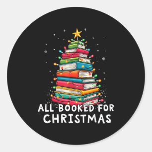 All Booked For Christmas Book Christmas Tree Light Classic Round Sticker