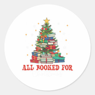 All Booked For Christmas Book Christmas Tree Light Classic Round Sticker
