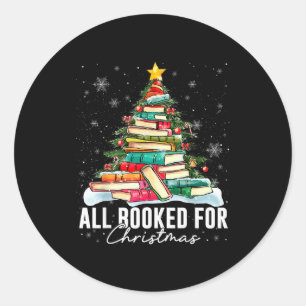 All Booked For Christmas Book Christmas Tree Light Classic Round Sticker