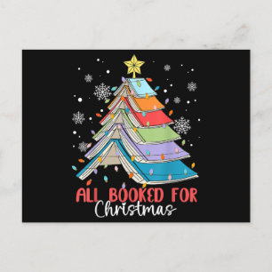All Booked For Christmas Book Christmas Tree Light Holiday Postcard