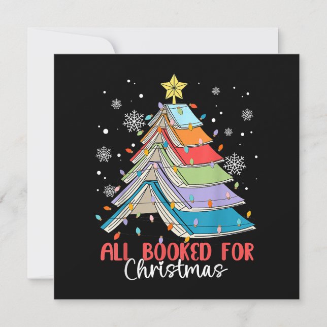 All Booked For Christmas Book Christmas Tree Light Invitation (Front)