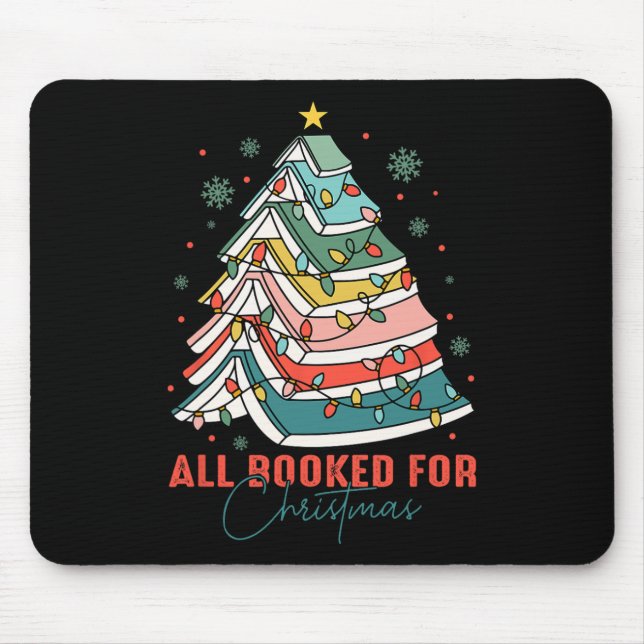 All Booked For Christmas Book Christmas Tree Light Mouse Pad (Front)