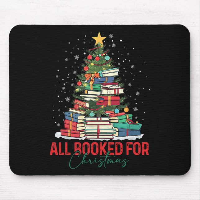 All Booked For Christmas Book Christmas Tree Light Mouse Pad (Front)