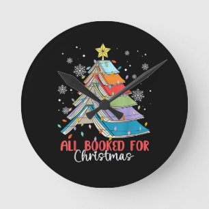 All Booked For Christmas Book Christmas Tree Light Round Clock