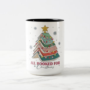 All Booked For Christmas Book Christmas Tree Light Two-Tone Coffee Mug