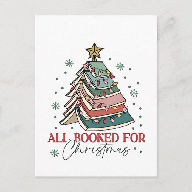 All Booked For Christmas Book Lover Christmas Xmas Holiday Postcard (Front)