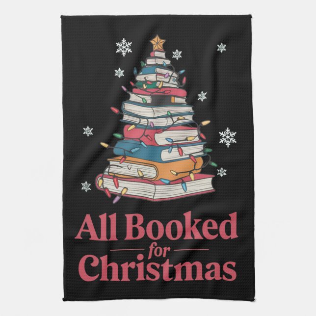 All Booked For Christmas Book Tree Lights  Tea Towel (Vertical)