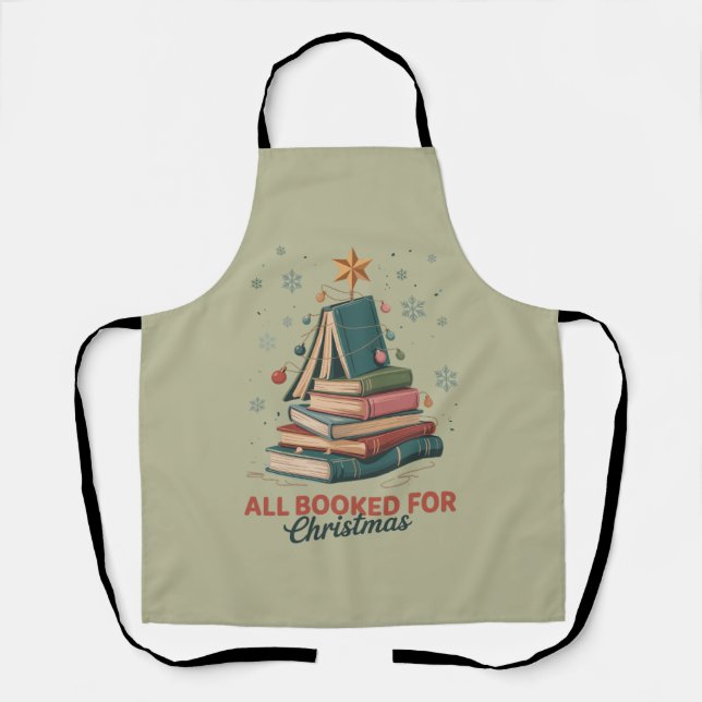 All Booked for Christmas Book Tree Xmas Teacher  Apron (Front)