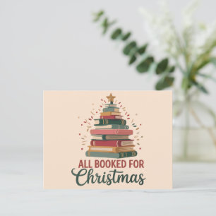 All Booked for Christmas Book Tree Xmas Teacher  Holiday Postcard