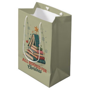 All Booked for Christmas Book Tree Xmas Teacher  Medium Gift Bag
