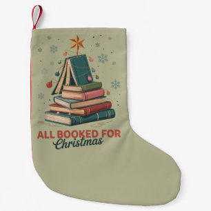All Booked for Christmas Book Tree Xmas Teacher  Small Christmas Stocking