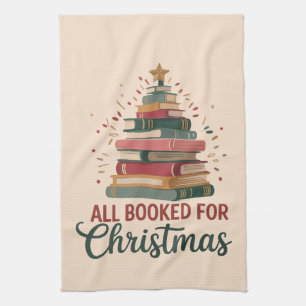 All Booked for Christmas Book Tree Xmas Teacher Tea Towel