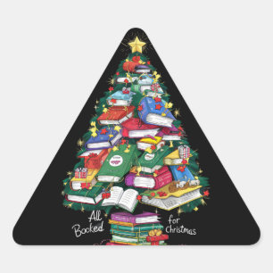 All Booked For Christmas Book Xmas Gift Librarian  Triangle Sticker