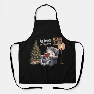 All Booked for Christmas Bookish Cat Winter Readin Apron