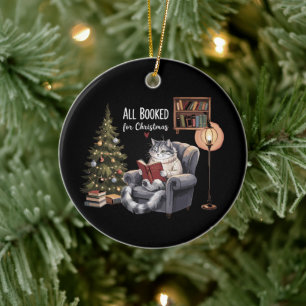 All Booked for Christmas Bookish Cat Winter Readin Ceramic Ornament