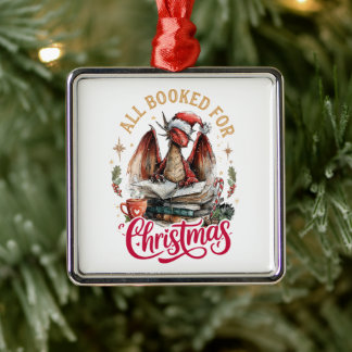 All Booked for Christmas Dragon Metal Ornament