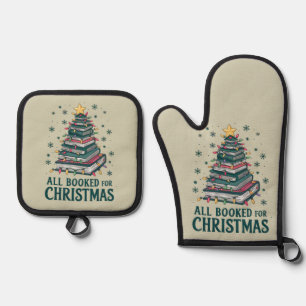 All Booked For Christmas Gift for Librarian Lover Oven Mitt & Pot Holder Set