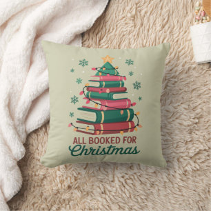 All Booked For Christmas Librarian Book Lover Tree Cushion
