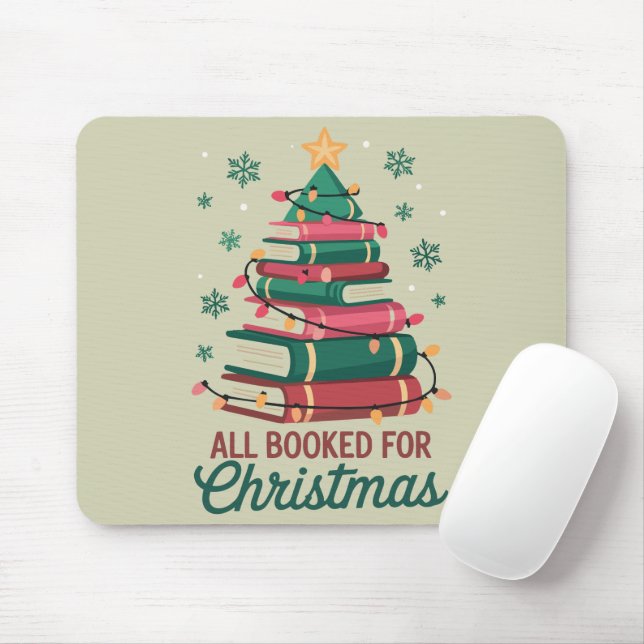 All Booked For Christmas Librarian Book Lover Tree Mouse Pad (With Mouse)