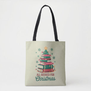 All Booked For Christmas Librarian Book Lover Tree Tote Bag
