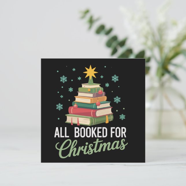 All Booked For Christmas Tree Books Teacher Xmas  Holiday Card (Standing Front)