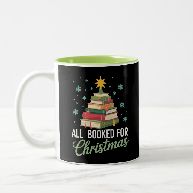 All Booked For Christmas Tree Books Teacher Xmas  Two-Tone Coffee Mug (Left)