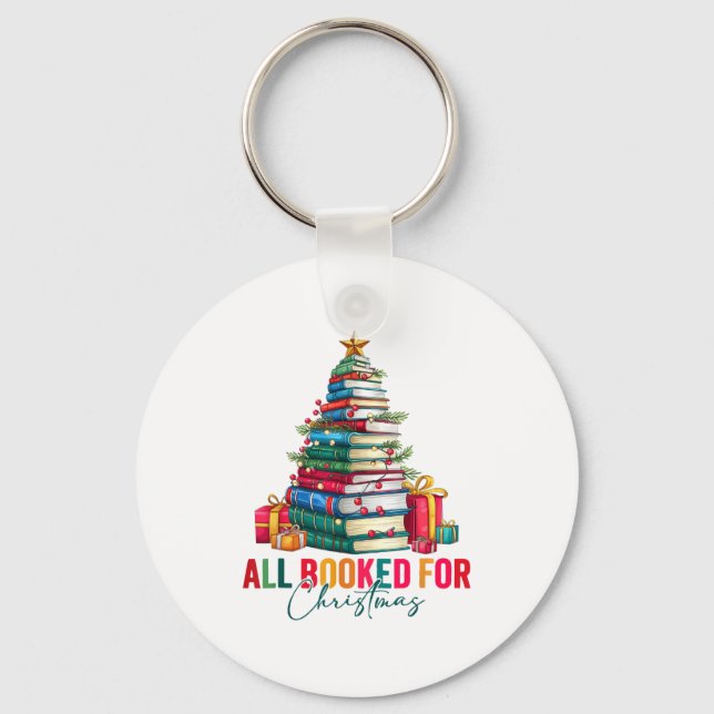 All Booked For Christmas Xmas Tree Teacher Holiday Key Ring (Front)