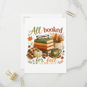 All Booked for Fall Books Coffee Cosy Autumn Invitation Postcard