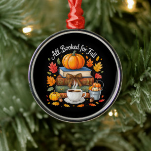 All Booked for Fall Books Coffee Cosy Autumn Metal Ornament