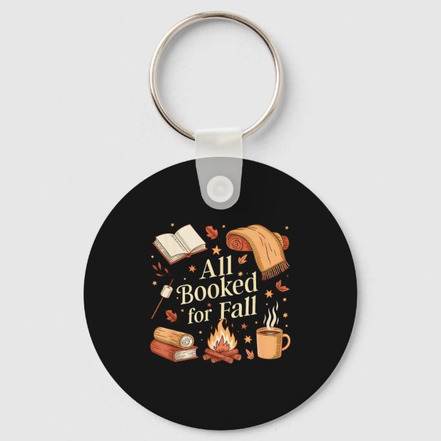 All Booked For Fall Books Coffee Fall Leaves Pumpk Key Ring (Front)