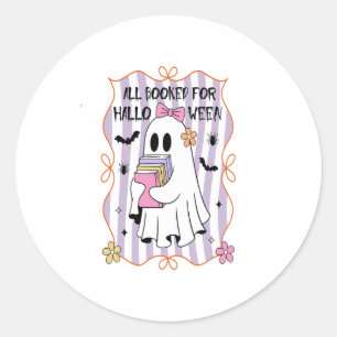 All Booked For Halloween Teacher Ghost Classic Round Sticker