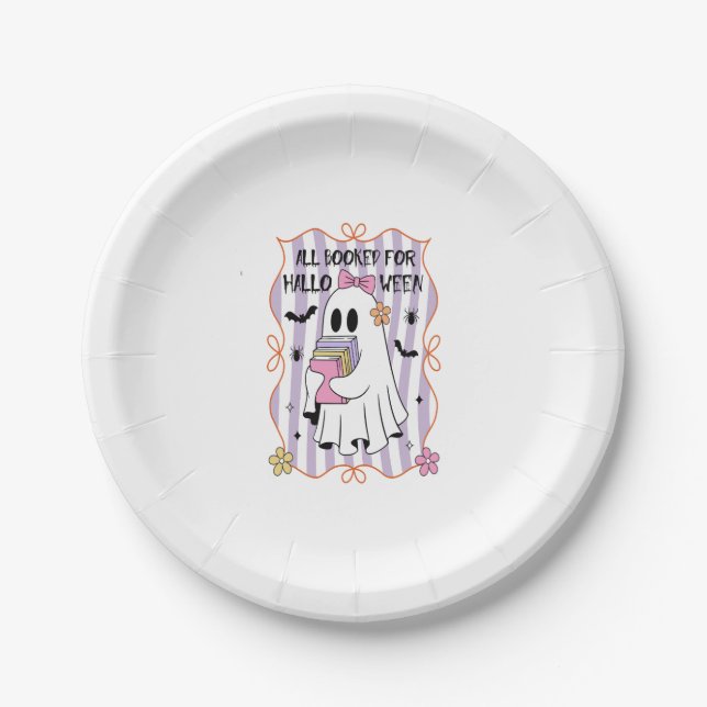 All Booked For Halloween  Teacher Ghost Paper Plate (Front)