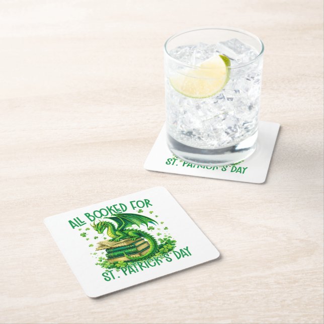 All Booked for St Patrick's Day Square Paper Coaster (Insitu)