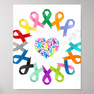 All Cancer Awareness Heart Cancer Ribbon Colourful Poster